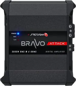 Stetsom Bravo Attack 3000 4 Ohms Mono Car Amplifier, 3000.1 3K Watts RMS, 4O Stable Car Audio, Full Range HD Sound Quality, 3000x1, Crossover & Bass Boost, Car Stereo Speaker MD, Smart Coolers