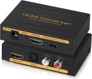avedio Links 4K@60Hz HDMI Audio Extractor Converter, HDMI to HDMI + Audio (SPDIF + L/R Stereo), HDMI Video Audio Splitter Embedder Adapter for Fire Stick, Xbox, Support 3D, HDCP 2.2, 18Gpbs