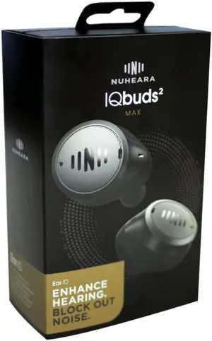 IQbuds 2 MAX Hearing Amplifier with Personalization via IQbuds(tm) App, 7 Preset Programs, Bluetooth, Rechargeable, Active Noise Cancellation, 1 Pair of Earbuds