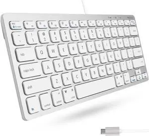 Macally Small USB C Keyboard - Plug & Play Compatible Wired Apple Keyboard for Mac mini, MacBook Pro/Air, iMac, iPad, Windows, Chromebook with USBC Port - Compact & Mini USB Type C - Silver