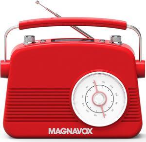 Magnavox Retro Dual Alarm Clock FM Radio - Bluetooth Wireless Technology, LCD Display, Snooze & Sleep Timer - Ideal for Home, Bedroom & Office (Red)