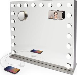 iHome Hollywood Studio Pro Luxury Oversized Vanity Stereo Speaker Systems with Bluetooth, Dual USB Charging and Removable 10x Detail Mirror