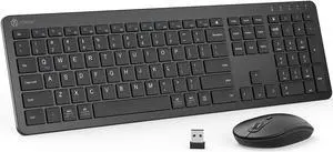 iClever GK08 Wireless Keyboard and Mouse - Rechargeable Wireless Keyboard Ergonomic Full Size Design with Number Pad, 2.4G Stable Connection Slim Keyboard and Mouse for Windows, Mac OS Computer