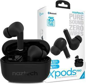 Naztech Xpods PRO - True Wireless Noise Cancelling Earbuds w/Touch Control, IPX4 Water-Resistant, HD Sound, Secure Fit for Sports, Gym Workouts & More, Includes Wireless Charging Case - Black