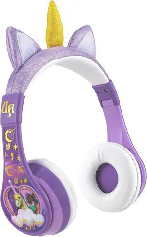 eKids Unicorn Academy Wireless Headphones with Microphone, Includes Aux Cord, Volume Reduced Foldable Headphones for School, Home, or Travel