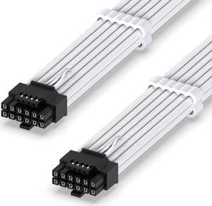 EZDIY-FAB 16AWG PCI-e 5.0 12VHPWR PSU Sleeved Cable, 600W 12+4 Pin Male to 12+4 Pin Male Cable for RTX 3090Ti/4070Ti/4080/4090, 60cm/23.62in-White