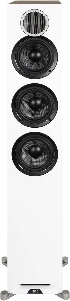 ELAC Debut Reference Floor Standing Speaker, Walnut or Oak Single Tower Speaker for Home Theater, White Baffle with Oak Sides