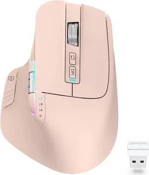 LeadsaiL Wireless Mouse for Laptop, 2.4G Rechargeable Bluetooth5.2 Computer Mouse, Controlling 4 Devices, Up to 3200DPI, Ergonomic Optical Mouse for PC, Notebook, Pink