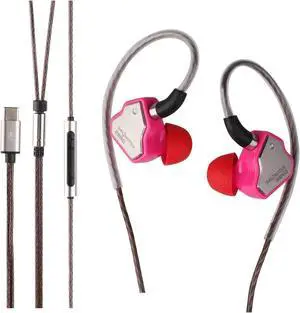 Linsoul 7Hz Salnotes Zero HiFi 10mm Dynamic Driver in-Ear Earphone IEM with Metal Composite Diaphragm Stainless Steel Faceplate Detachable 2Pin OFC Cable (Rose, with Mic, Type C)