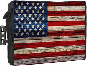 American Flag Outdoor TV Cover for 60 to 65 Inch Outside Flat Screen TV Cover - 600D Waterproof and Weatherproof TV Cover, USA Flag Retro Stripes Wooden Planks Dustproof TV Display Protectors