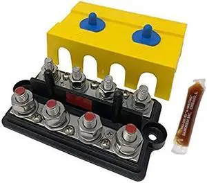Bay Marine Supply BusBar - Dual 250 Amp 4-Post Power Distribution Block - 5/16" & 3/8" Stainless Steel Posts for Marine, Solar, and Automotive Use - Made in USA