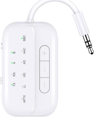 Bluetooth Transmitter Receiver,2-in-1 V5.3 Wireless Transmitter for Airplane,TV,PC,Gym,Switch. Supports up to 2 AirPods/Headphones. Bluetooth Receiver for Car/Home Stereo,with AptX Low Latency & HD