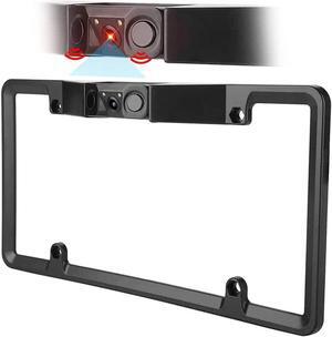 BY-J License Plate Frame with Car Reverse Backup Radar System, Parking Detector Monitor with Radar Sensor, 170 Degrees Night Vision Rear View Backup Camera, Parking Sensor Kit, for Car Pickup SUV