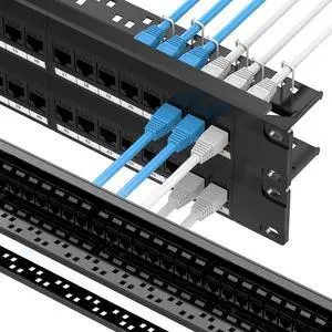 CableGeeker Cat6 Patch Panel 48 Port with Inline Keystone, 10G Ethernet Support, 2U Network Patch Panel UTP 19-Inch with Removable Back Bar, Compatible with Cat6, Cat5e, Cat5 Rackmount Cabling
