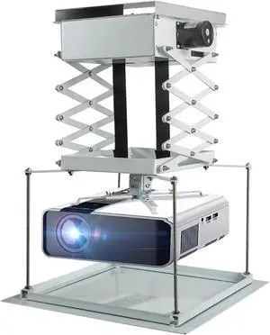 CGOLDENWALL 59" Motorized Projector Mount Electric Projector Lift, 44lbs Max Load, 18.9 * 18.9" Baseplate Customizable, Remote Control, with Fixing Plate (Running Distance: 150cm/59.05")