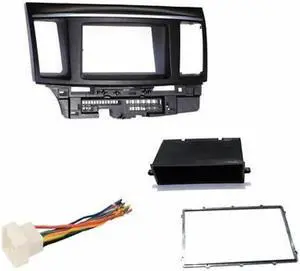 Aftermarket Stereo Double Din Dash Installation Install Kit + Wire Harness Compatible with Mitsubishi Lancer/Lancer Evolution (2007-2017)