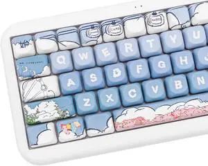 COOMICKEY Gradient Blue PBT Keycaps Set 130 Keys XOA Profile Cute Anime Keycaps Custom Dye Sublimation Keyboard Keycaps for 60% 65% 70% 75% Cherry MX Gateron Kailh Switches Mechanical Keyboards