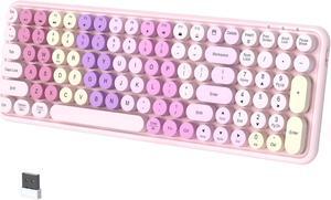 COVEVA Colorful Bluetooth Keyboards, Wireless Keyboard Multi-Device (USB + Dual BT), Compact 100 Keys Typewriter Retro Round Keycaps Keyboard for PC Laptop Pad Phone(Rainbow-Pink)