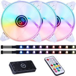 DS Axis Rainbow LED Addressable RGB 120MM Case Fan with Controller for PC Cases, ATX, M-ATX Tower (3PACK RGB Fans, 2PCAK LED Strips, E Series)