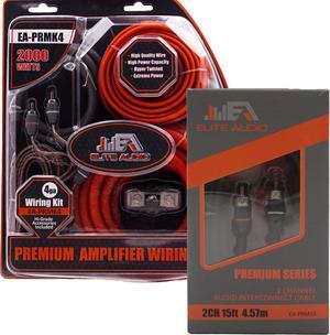 Elite Audio, EA-PRMK4 + EA-PRM15, Amplifier Wiring Kit and 2-Channel RCA Combo, 2000 Watts Max Power, 4GA Cables, Dual RCA Sets, Mini ANL Fuse and Holder