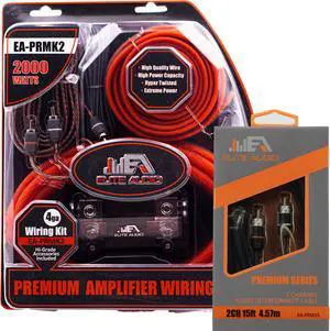 Elite Audio, EA-PRMK2 + EA-PRM15, Amplifier Wiring Kit and 2-Channel RCA Combo, 2000 Watts Max Power, 4GA Cables, Dual RCA Sets, ANL Fuse and Holder