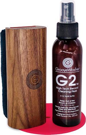 GrooveWasher Vinyl Record Cleaning Kit - Handcrafted Walnut Handle with Scratch-Free Microfiber Pad, Essential LP Care System Includes G2 Cleaning Fluid Spray + Bonus, Erase Fingerprint Oils & Dirt