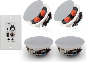 Herdio 6.5'' Bluetooth in Wall in Ceiling Speakers 600W 2-Way Flush Mount Speakers System with Wall Amplifier Receiver for Home Theater Office Bathroom(2Pairs, Paintable-Grille)