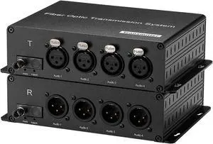 Hebbeko 4Port XLR Audio Fiber Converter,Broadcast Grade Balanced 3Pin XLR Audio Over Fiber Extender,ST Optical Transceiver,Singlemode 20Km Multimode 500m Professional Crystal Clear Sound,A Pair