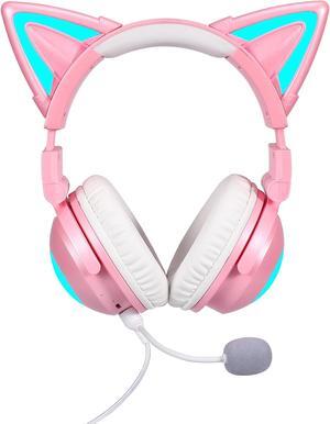 Axent Wear New Edition Wireless Cat Ear Headphones (12 Color Changing) 3.5mm Jack, Bluetooth&Wired connection (Pink)