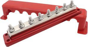 Jamgoer 600A Bus Bar Heavy Duty Power Distribution Block 48V DC Busbar Box with 8 x M10(3/8") Terminal Studs for Battery Marine Automotive RV Car Truck (Red)