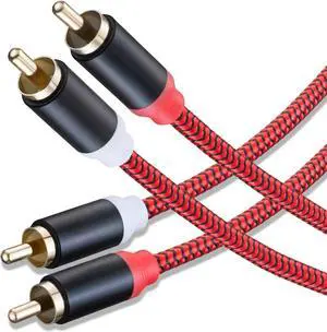 RCA Cable 50Ft,2Rca Male to 2-Rca Male Audio Stereo Subwoofer Cable [Hi-Fi Sound] Nylon-Braided Auxiliary Audio Cord for Home Theater, HDTV, Amplifiers, Hi-Fi Systems,Speakers and etc(50Ft/15M)