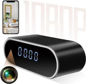 Jigayao Camera Clock, HD 1080P WiFi Alarm Clock Camera with Night Vision/Motion Detection/Loop Recording, Wireless Security Nanny Cam for Home and Office-Support iOS/Android No Audio