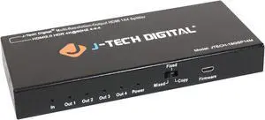 HDMI Splitter 1 in 4 Out 4K 60Hz 1080P Multi-Resolution Output (MRO), HDMI Splitter for Multiple Monitors Duplicate/Mirror, Compatible with HDR & Dolby Vision by J-Tech Digital [JTECH-18GSP14M]