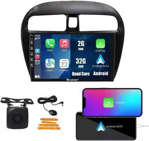 Kunfine Car CarPlay Android Auto Navigation Stereo GPS Radio Reverse Camera Display 9" IPS Touchscreen Headunit Tablet Pad Media Player for Mitsubishi Mirage 2012-2018, if Applicable Quad Core 2G+32G