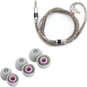 Linsoul Tripowin Zonie 16 Core Silver Plated IEM Cable(2pin-0.78mm, 3.5mm, Grey) + Kiwi Ears Flex Earbud Tips 3 Pairs, S/M/L Size