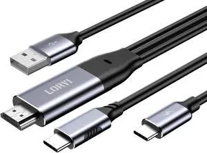 Loryi HDMI to Type-C Cable, 4K@60Hz, 8.2ft, USB-C Powered, HDMI to USB Type-C, for Xreal Nreal Air, Mobile Monitors, XREAL Beam, Touch Functionality,Switch, Steam Deck,PS5,Studio Display