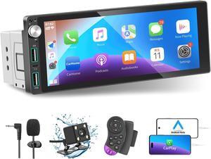 Single Din Car Stereo with Apple Carplay/Android Auto,6.9 Inch IPS Touch Screen Car Stereo wirh Backup Camera, Car Raido Support Mirror Link/Bluetooth Handsfree/FM/USB/EQ/SWC/Fast Charging