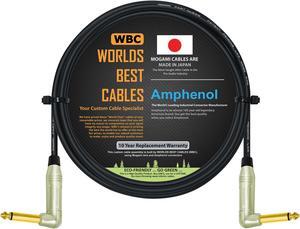 WORLDS BEST CABLES 2 Foot - Pedal, Effects, Patch, Instrument Cable Custom Made Using Mogami 2319 Wire & Amphenol ACPM-RN-AU M-Series Angled Gold TS Plugs