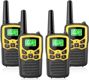 Walkie Talkies with 22 FRS Channels, MOICO Walkie Talkies for Adults with LED Flashlight VOX Scan LCD Display, Long Range Family Walkie Talkie for Hiking Camping Trip (Yellow, 4 Pack)