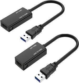 MT-VIKI USB 3.0 to HDMI Adapter, USB 3.0 to HDMI Male to Female Adapter, 1080P Compatible with Mac OS, Windows 10/8.1/8/7 (Uni-Directional) 2 Pack