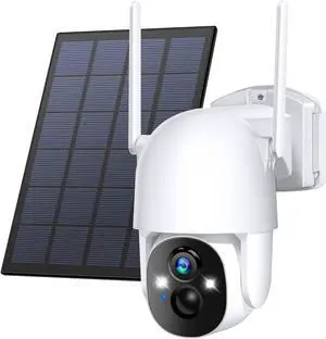 Poyasilon Wireless Cameras for Home/Outdoor Security, Solar Security Cameras Wireless Outdoor 355degPTZ, 3MP 2K FHD WiFi Camera with Spotlight, Motion Detection, Siren, Color Night Vision, SD/Cloud