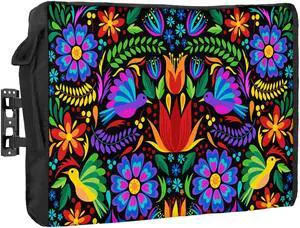 Outdoor TV Cover Waterproof and Weatherproof Colorful Mexico Style Abstract Flower Floral Leaves Bird Outside TV Cover for 70 to 75 inch LCD LED Shield TV Display Screen Protector
