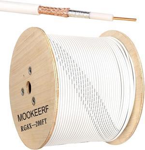 MOOKEERF RG8x Coaxial Cable 200ft,PVC White Marine Antenna Cable Mini-8,Low Loss RG 8X Cable 200 Feet,RG8x Coax Cable 50 ohm