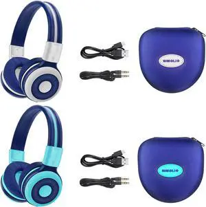 2 Pack of SIMOLIO Bluetooth Headphone for Teens, Kids Headphone with 75dB,85dB,94dB Volume Limited, Kids Bluetooth Headphone with Mic, On-Ear Headset with EVA Case (Mint+Grey)