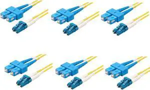 SpeedyFiberTX 6-Pack 2 Meter LC/U to SC/U Fiber Patch Cable, Corning SMF-28 Singlemode 9/125um Ultra Optical Fiber, OS1/OS2 Compatible, Duplex Yellow Riser OFNR Cable Jacket