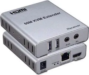60M USB KVM HDMI Extender ,with 1080P R/L Audio by CAT5E Cat6 RJ45 Ethernet Cable Transmitter Receiver Audio Video Converter PC Laptop to TV Monitor