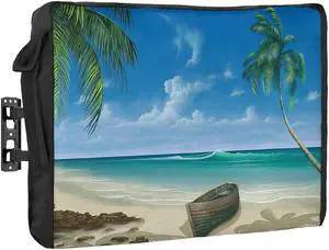 Outdoor TV Cover - Summer Palm Tree Ocean Beach Boat Waterproof and Weatherproof 60"-65" LCD Movable Shield TV Display Screen Protector Outside Television Covers