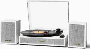 Vinyl Record Player with Dual External Speakers, 3 Speed Vintage Belt-Driven LP Turntable Player with Stereo Speakers, Bluetooth Record Player &Two Speakers Support Auto Stop, RCA Out - White