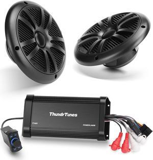 ThundrTunes Marine Powersport Bluetooth Amplifier Audio System with 2pcs Black Speakers, Class D 60W x 4 CH, Switch Mount, Suitable for Motorcycle, UTV, ATV, Boat