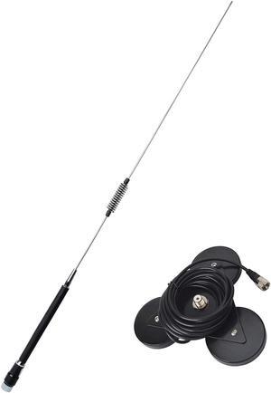 UAYESOK Mobile CB Radio Antenna 27MHz Center Loading Coil Spring Stainless Steel Whip CB Antenna 40.5inches PL259 Connector with magnetic mounts Antenna base